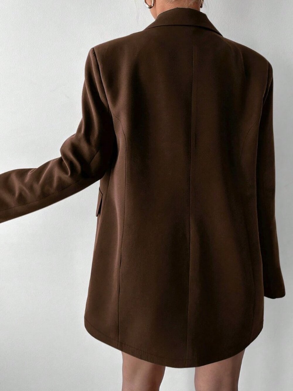 Brown Casual Women's Oversized Padded Shoulder Blazer Jacket - Picture 2 of 5